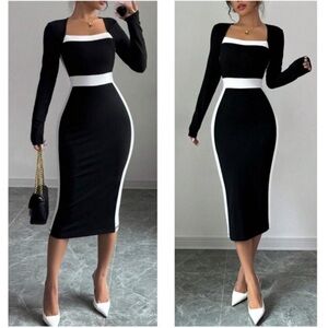 Luxe Color Block Fitted Bodycon Long Sleeve Dress